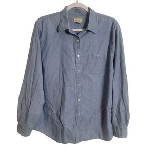 Vintage LL Bean Women's Denim Button Up Shirt Size Large Cabin Core Cotton READ